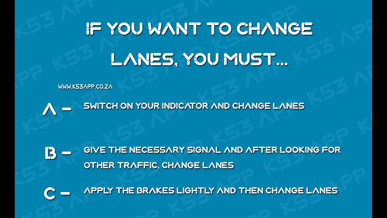 If you want to change lanes you must.. | #Learners #Licence #Driving #Test #questions & #answers ...