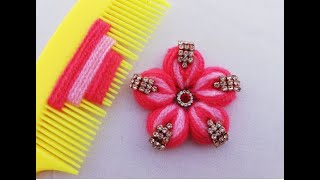 mazing Trick With Hair Comb/Easy Woolen Flower Making With Stone Chain