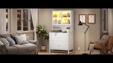 SEDETA 2 Drawer File Cabinet with Lock and Charging Station Printer Stand with Storage Shelf