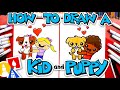 How to draw a kid hugging a puppy