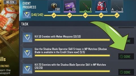 Call Of Duty Mobile Use the Shadow Blade Operator Skill 5 times in MP Matches Task Complete