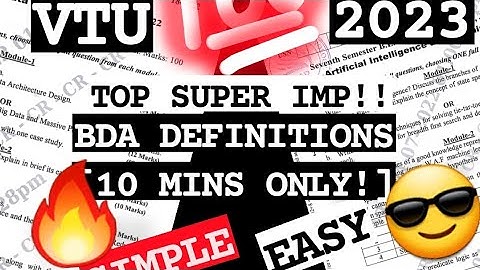 BDA 💡 DEFINITIONS REPEATED Best Video💯SUPER TRICKS 2023 EXAM🤩🎯NEW UPDATE 🔥🔥🔥 7SEM CSE ISE #vtu #2023