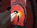 dibujo paisaje atardecer lápiz pastel (silueta mujer con paraguas)