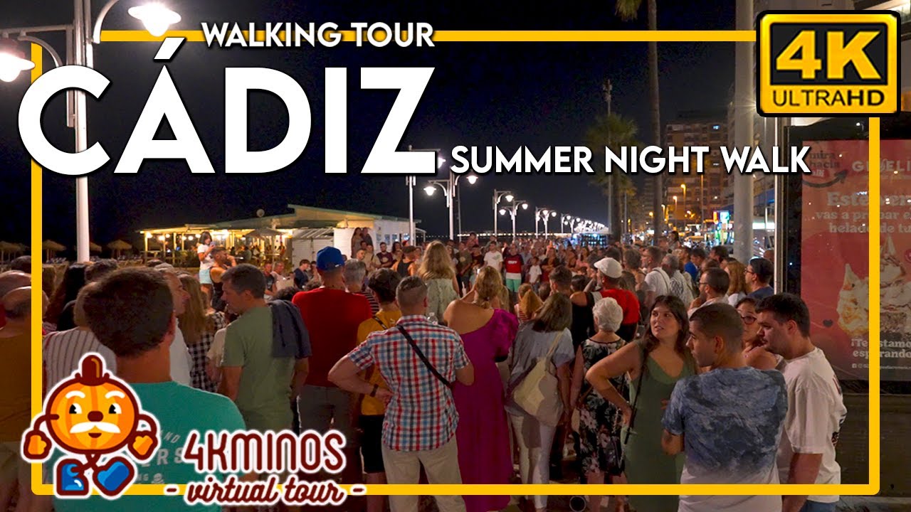 CÁDIZ | Paseo marítimo por la noche | 4K HDR | Walking Virtual Tour Spain 2023