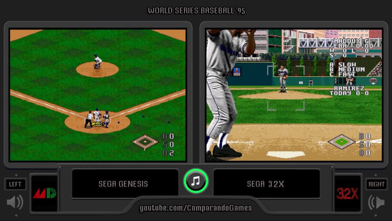 World Series Baseball '95 (Sega Genesis vs Sega 32X) Side by Side