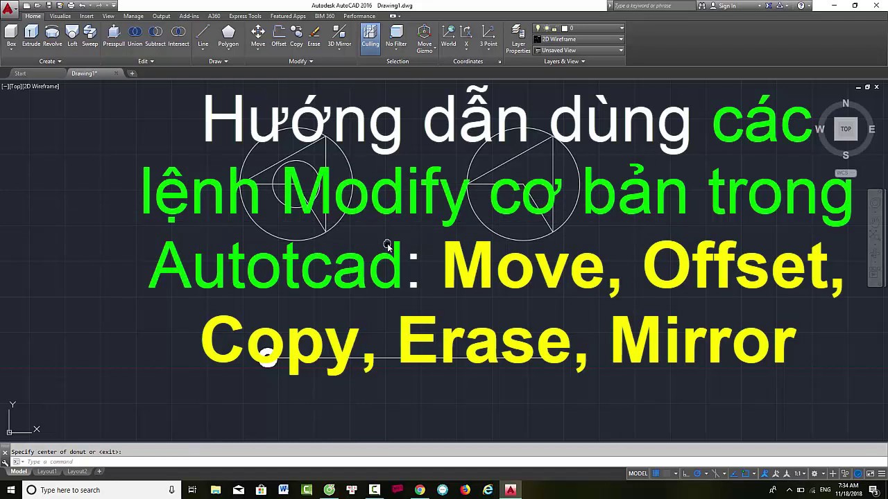 Hướng dẫn sử dụng các lệnh modify cơ bản trong Autocad Copy, Xóa, Offset, Mirror, Move