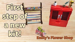 Emily's Flower Shop: The appliance pieces; cabinet, toaster and wrapping paper rack