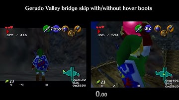 Comparison for Gerudo Valley bridge skip with/without hover boots