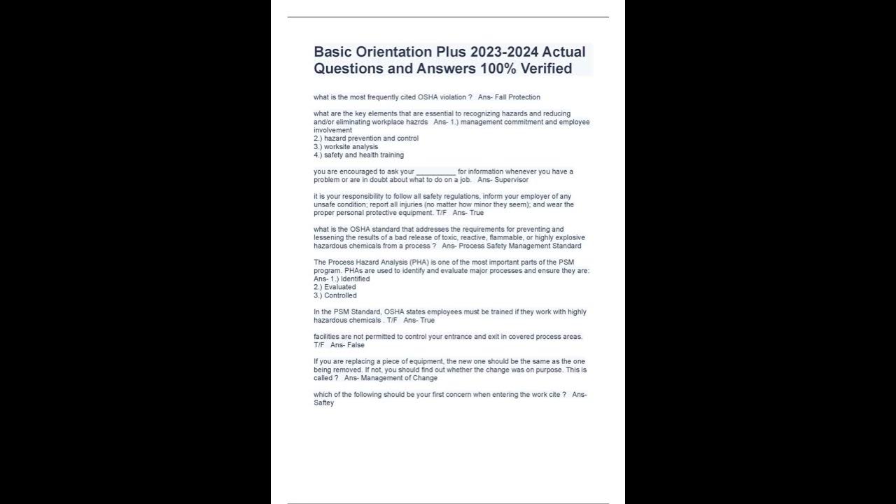 Basic Orientation Plus 2023 2024 Actual Questions and Answers 100