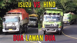 ADU KEKUATAN !! DUMP TRUK HINO VS DUMP TRUK ISUZU BERMUATAN BATU BOULDER DI TANJAKAN TEPUNG KANJUT