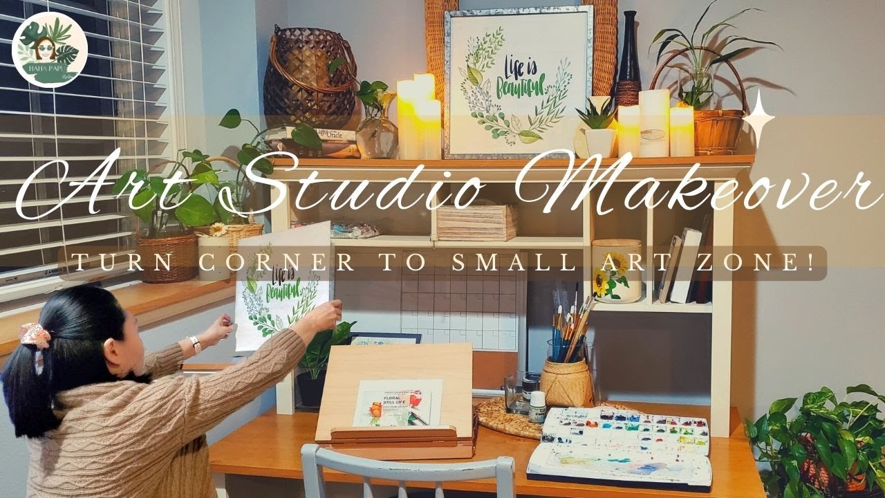 Art Studio Makeover ️ Turn the corner in the basement to my small art ...