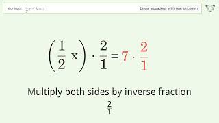 Solve 1/2x-3=4: Linear Equation Video Solution | Tiger Algebra