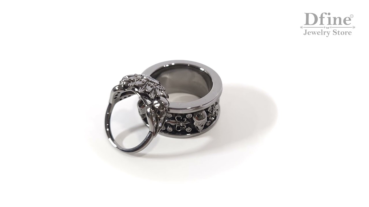 Flower Skull Engagement Ring Set Fleur De Lis Skull Couple Rings Silver - Dfine Jewelry Store