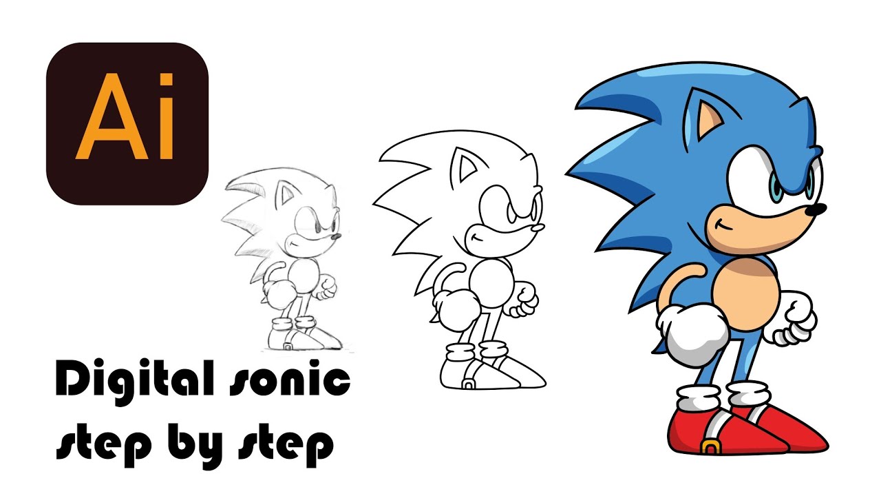 How to draw sonic with Adobe illustrator step by step| طريقة رسم سونيك ...