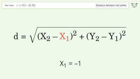Find the distance between two points p1 (-1,47) and p2 (-42,59): Step-by-Step Video Solution
