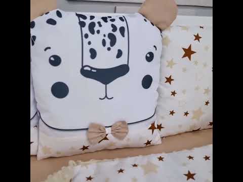 Комплект постільної білизни з ковдрою та бортиками-іграшками на 4 боки ліжечка 120х60см- Бежевий Новий, видео 1