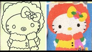 Hello Kitty in Winter Clothes Sand Painting Tutorial: Stay Cozy! ❄️👗🎨 screenshot 5