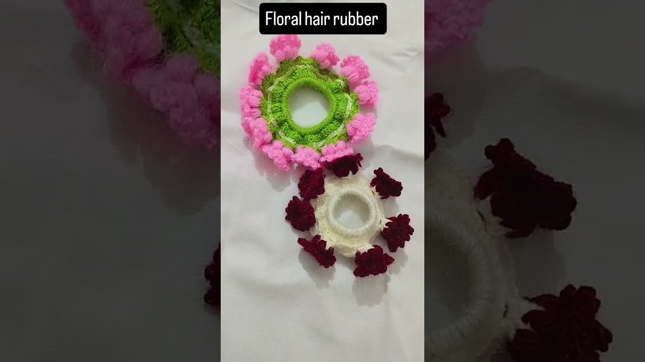 Handmade Crochet Hair Rubber Floral Woolen Scrunchie for Girls & Women