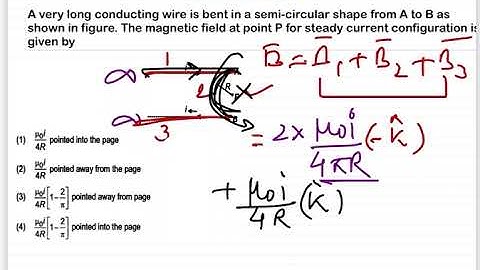 NEET2023:A very long conducting wire is bent in a semi-circular shape from A to B as shown in f