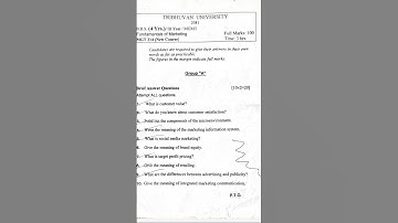 FUNDAMENTALS OF MARKETING BBS 2081 3rd year QUESTION PAPER