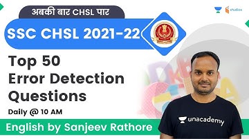 Top 50 Error Detection | English | SSC CHSL Exams | By Sanjeev Rathore Sir