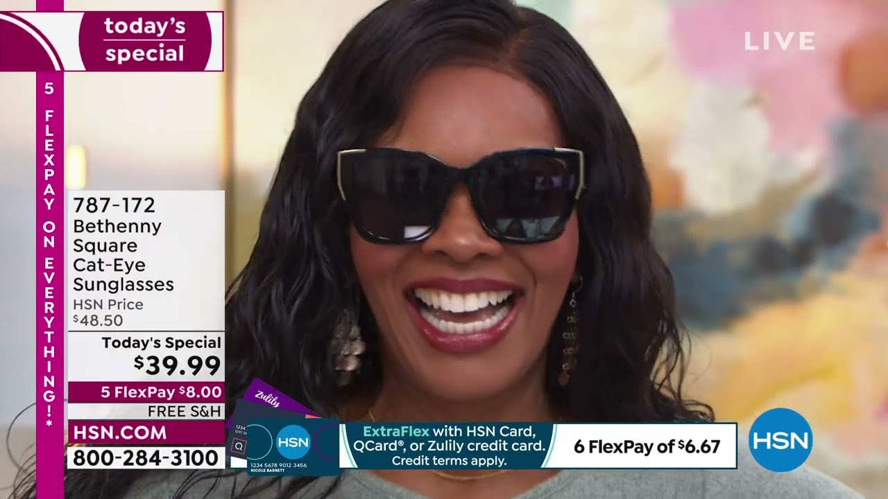 Bethenny Square Cat-Eye Sunglasses HSN | Bethenny Frankel Fashions & Accessories 03.08.2022  main image 2