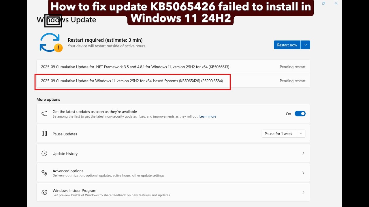 How to fix update KB5065426 failed to install in Windows 11 24H2
