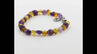 Bracelet En Acier Inoxydable Avec 5 Perles D'ambre Véritable - Fabriqué En France