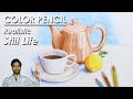 Realistic Still Life Drawing in Color Pencil - Cup, Kettle, Fruit | Learn How to Shade | Supriyo