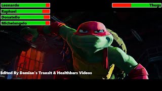 Teenage Mutant Ninja Turtles Mutant Mayhem (2023) Auto Shop Fight with healthbars