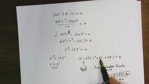 Optimization Example - Min Surface Area of a cylinder given volume PART 2
