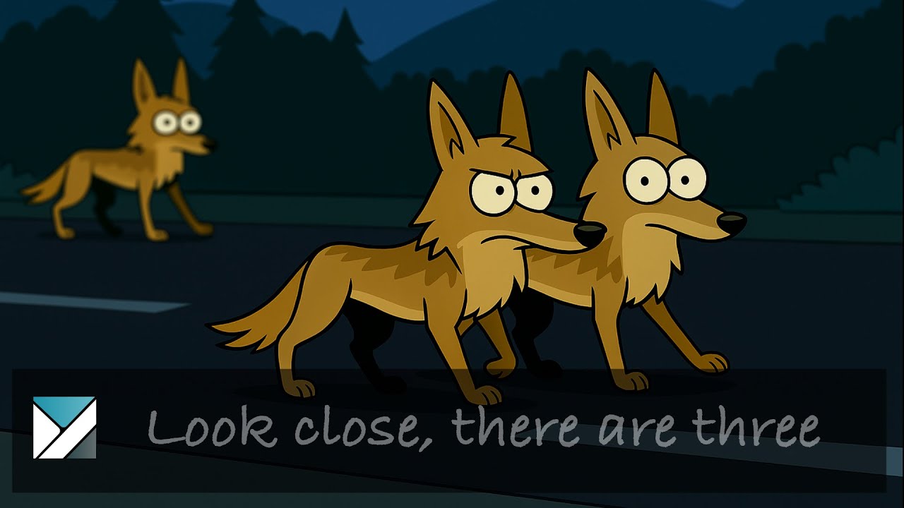 Three coyote returning to the forest from a hunt