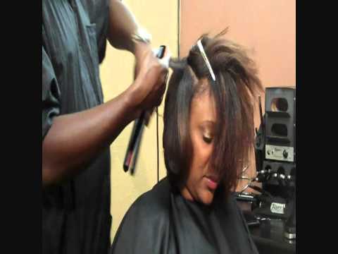 bob haircut relaxed hair