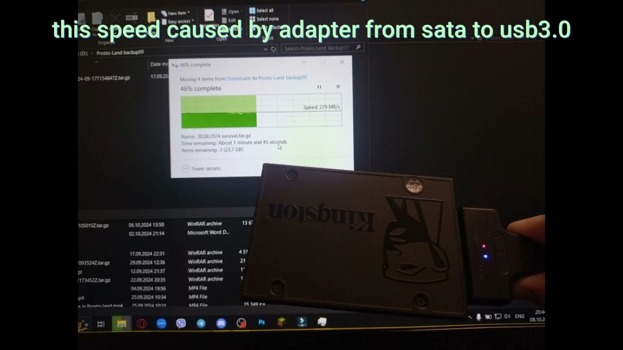 Speed of my ssd disc with adapter (sata to usb)