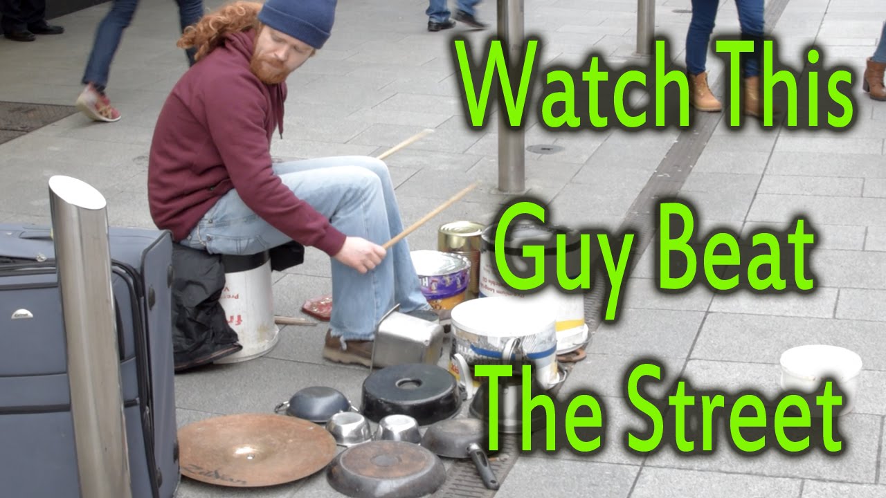 Irish Drummer's AMAZING beats on the Street using kitchen utensils