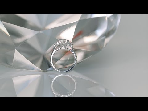 Profile 2.25 ct Oval and Half Moon Three Stone Lab Diamond Ring in 18k White Gold | Ada Diamonds