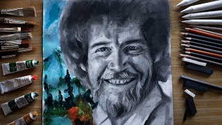 ASMR | Drawing Bob Ross (Charcoal & Acrylic Paint) No talking