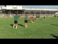 Manteca football's Gino Campiotti throws a TD pass to Matt Ender during a 7 on 7 against Lincoln
