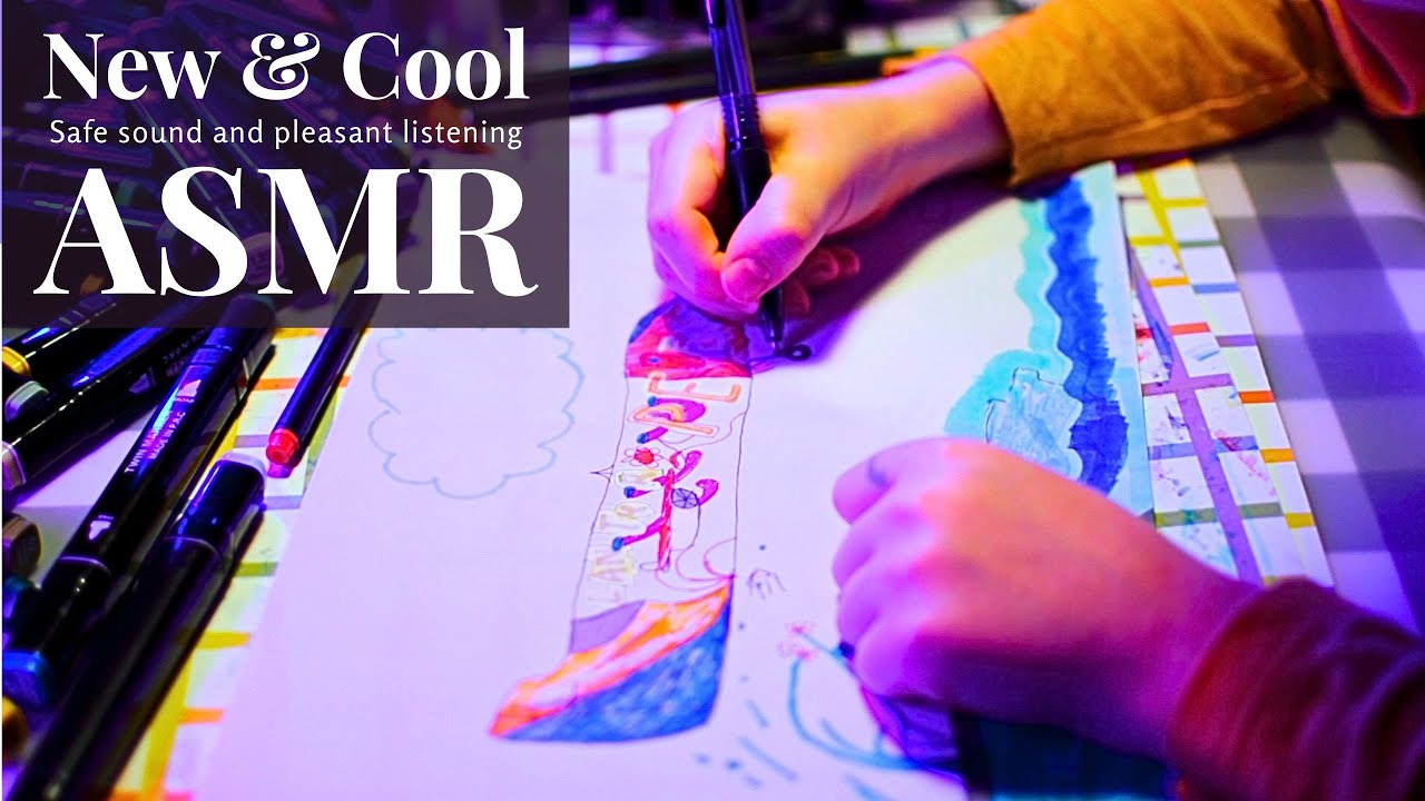 ASMR Drawing on dry paper with colored markers scratching and dry sounds of a pen shinifisior