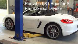 Porsche 981 Boxster frunk/froot divider installation
How to install a home made divider for the frunk/froot of a Porsche 981 Boxster. Porsche 981 Boxster frunk/froot divider installation