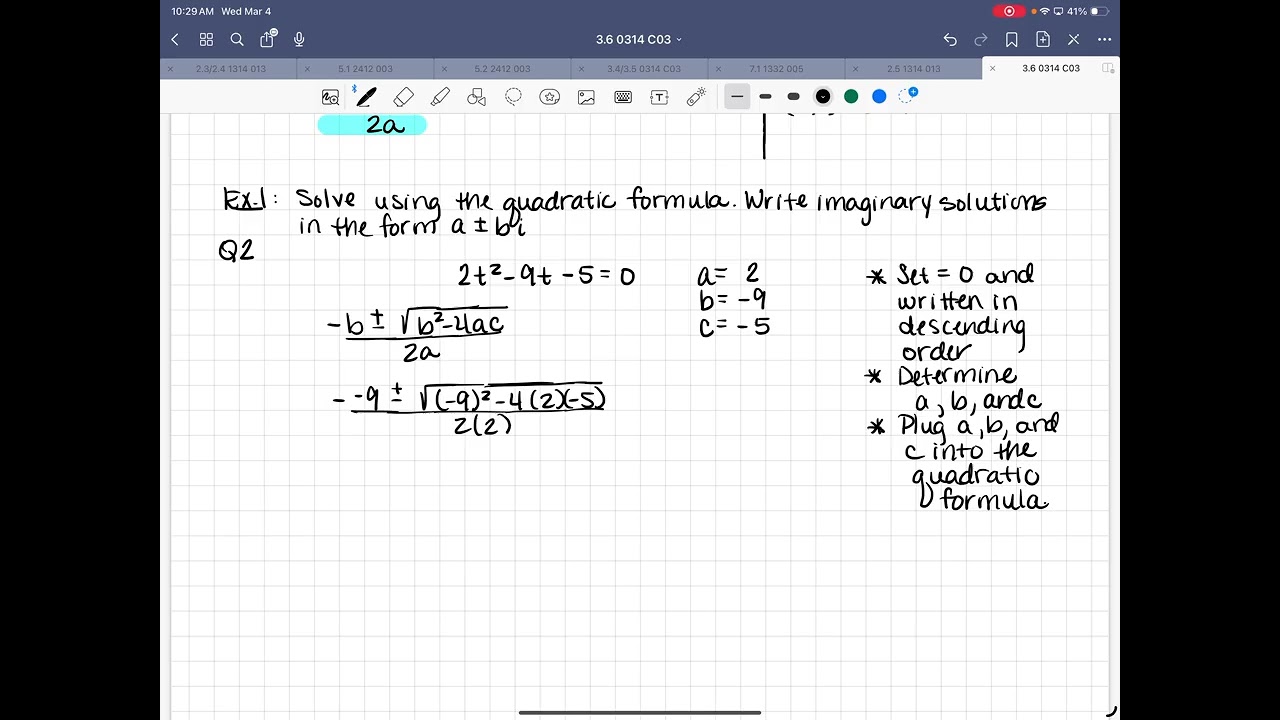 Section 3.6 - The Quadratic Formula and the Discriminant