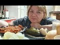 МУКБАНГ 💢 БОРЩЬ 😋 КАК ЖЕ ЭТО ВКУСНО. СОЛЁНЫЕ ОГУРЦЫ.ДЫНЯ  MUKBANG 💥 SOPA DE VERDURAS. NO ASMR