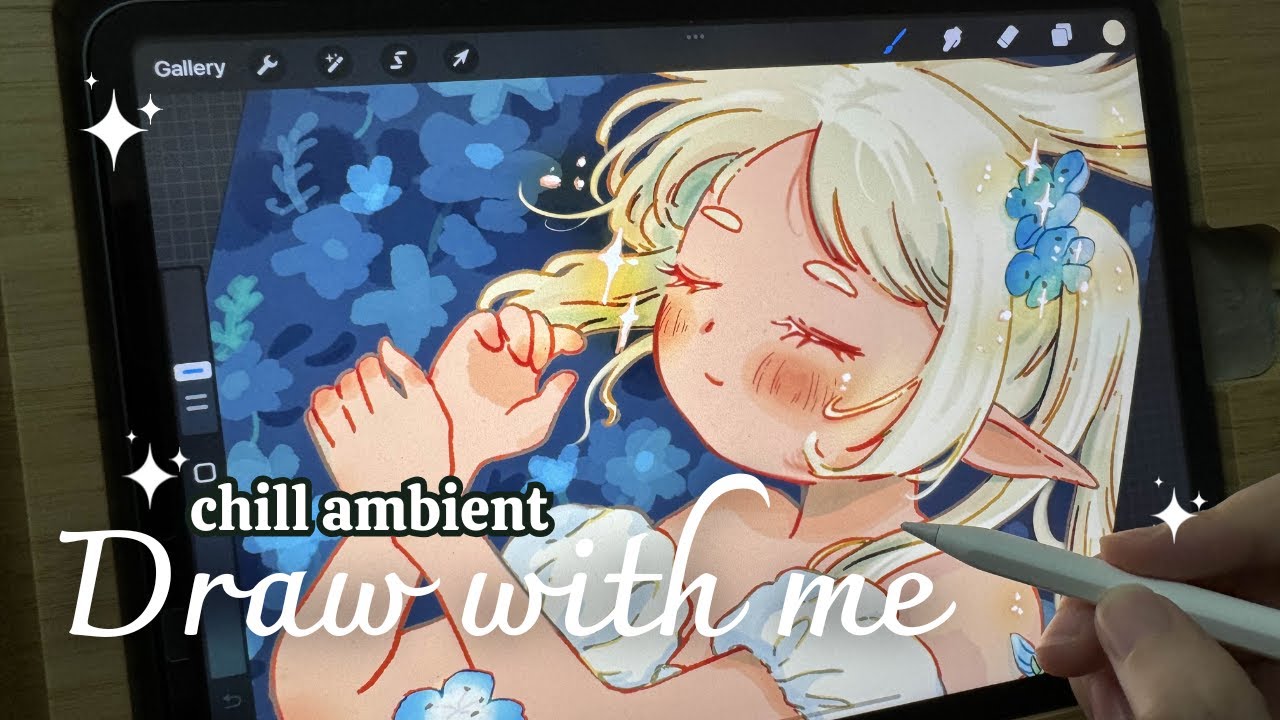 🌻Draw with me | Chill ambient | Ipad ASMR | Frieren with Blue Flowers #procreate #ipad #cozydrawing