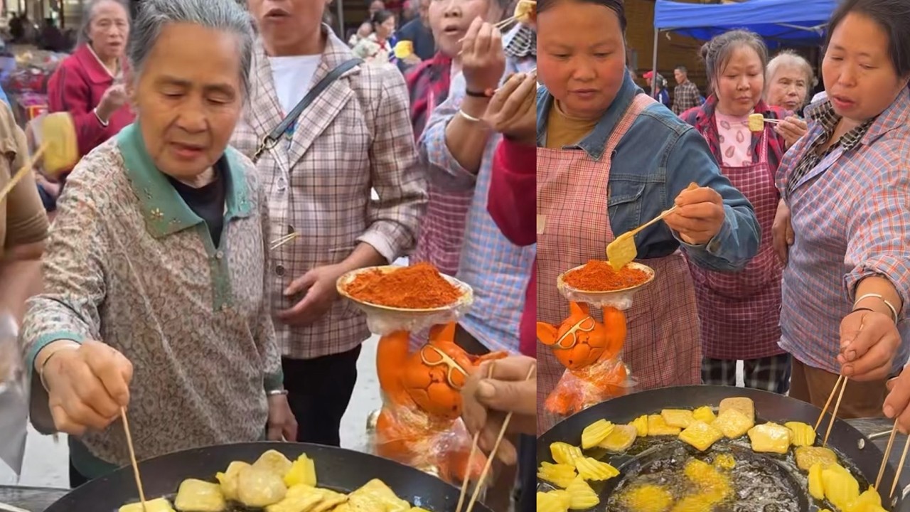 Cooking deep fried potato and dried tofu, eating for free, Cooking food live. #food #cooking