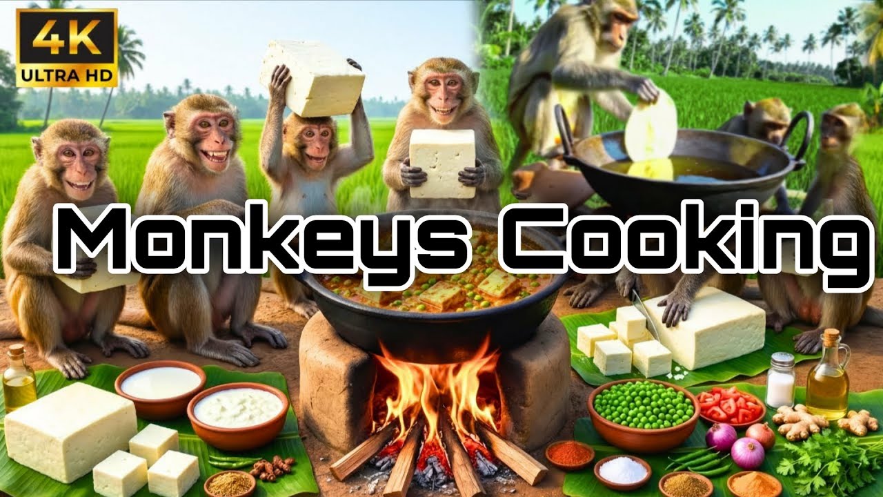 बंदरों ने मिलकर बनाया मटर पनीर | Monkeys Together Made Matar Paneer in Desi Style