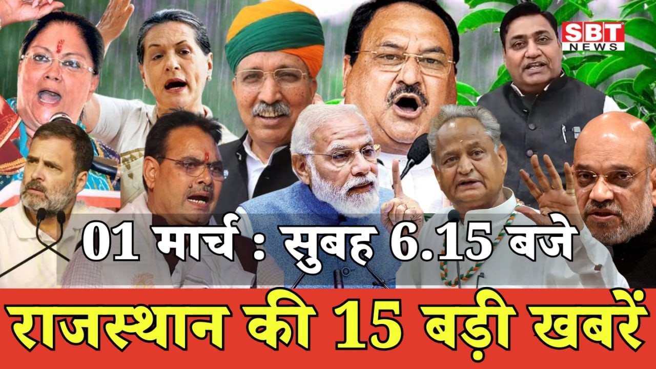 1 मार्च : राजस्थान सुबह 6.15 बजे की 15 बड़ी खबरें | SBT News | Rajasthan News
