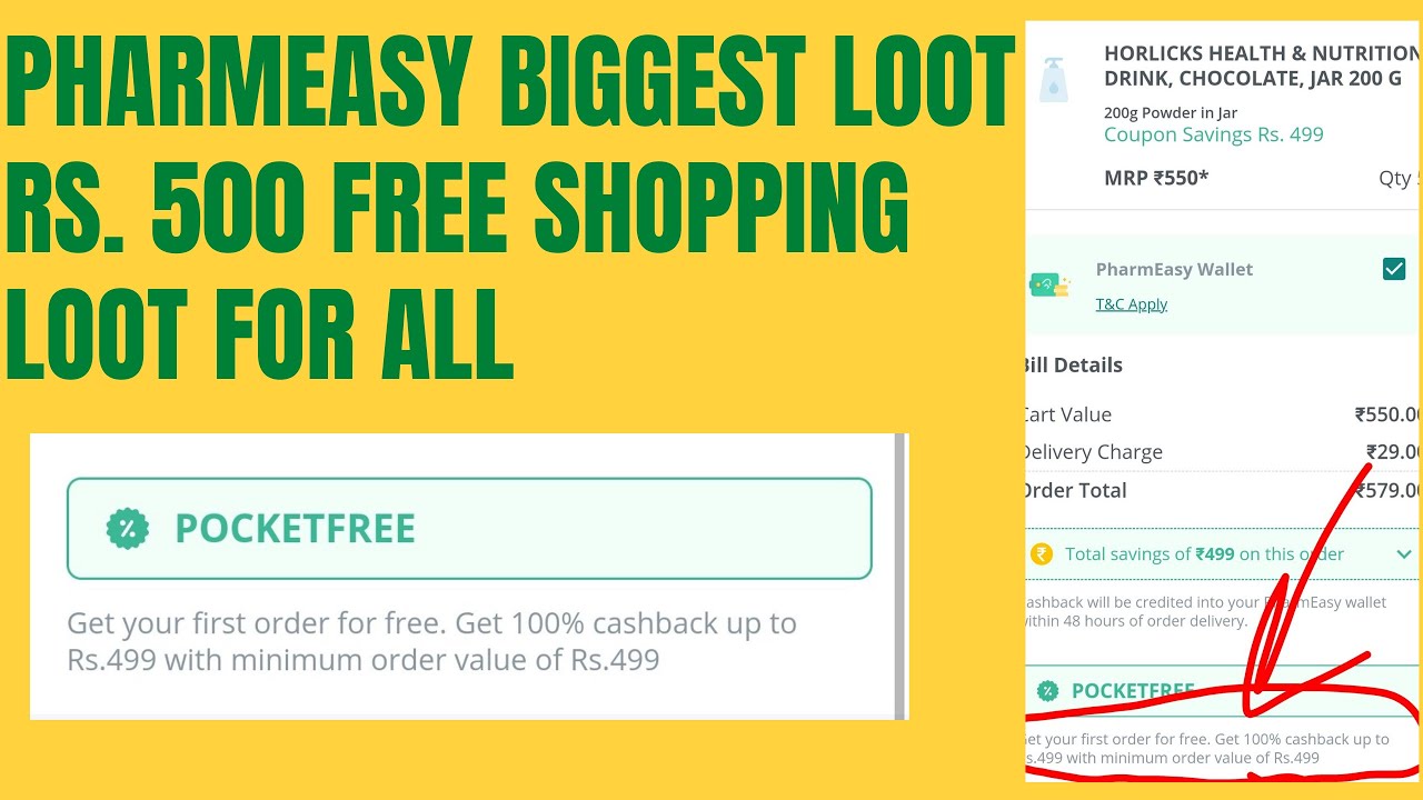PharmEasy Biggest loot , Get 500rs for free shopping. Pharmeasy big loot for all user.