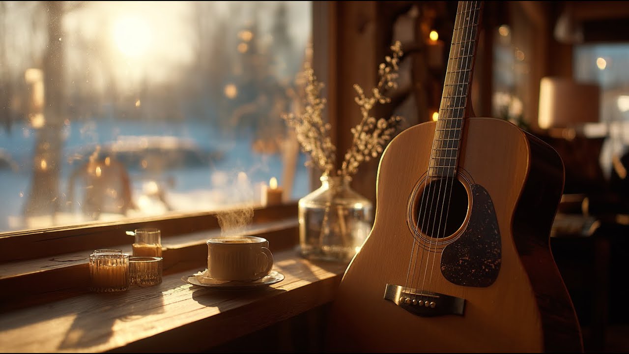 Теплый джаз на гитаре в январе - Уютная зимняя атмосфера кафе | Музыка для учебы и сна