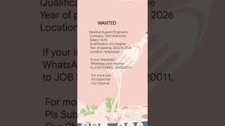 Desktop Support Engineer Jobs in Hyderabad. #jobsearch #jobs