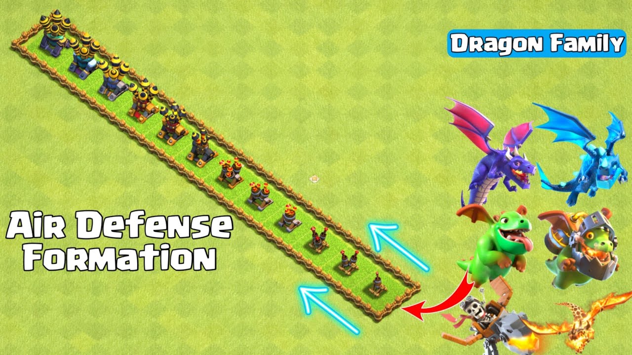 *Linear*Air Defense Formation vs Dragon Family - Clash of Clans